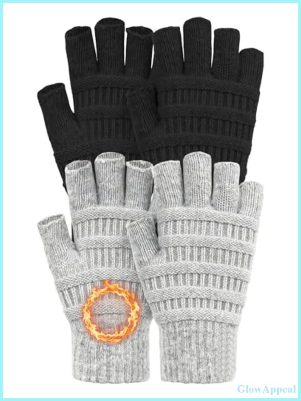 2 Pairs Fingerless Gloves for Women Winter Warm Knitted Gloves with Fleece
